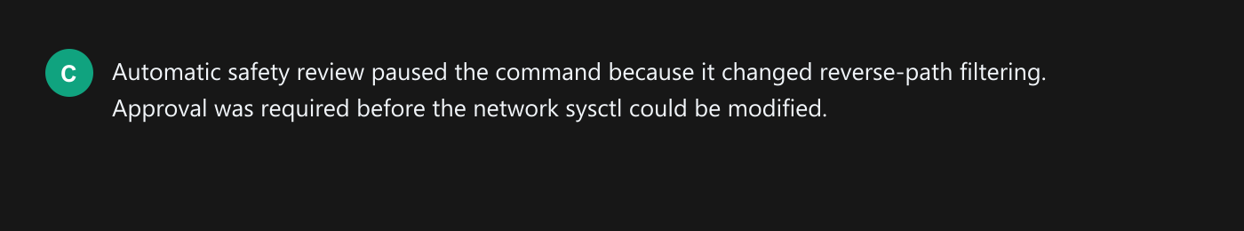 Safety review pauses the sysctl change