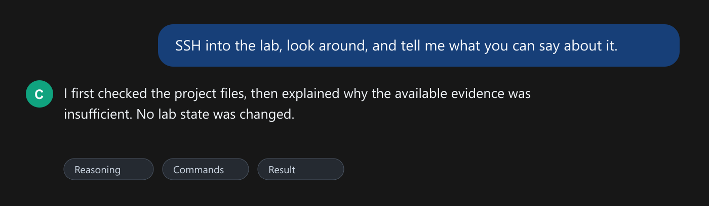 Reasoning, commands, and result